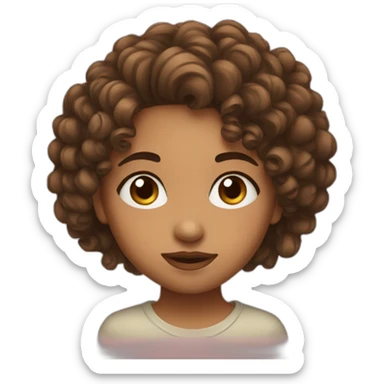round face-large forehead- curly hair- slightly brown girl giving a kiss sticker