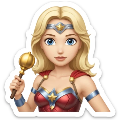 Blonde blue eyes Wonder Woman holding bell and baton sticker