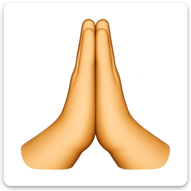 Caucasian hands in a gesture of prayer, point of view with thumbs in front, in emoji style. sticker