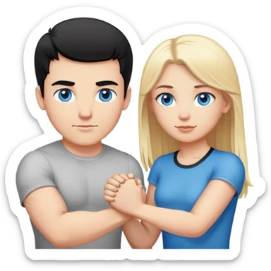 Buff and Tall white man with short black hair and white girl with long blonde hair and blue eyes holding hands sticker
