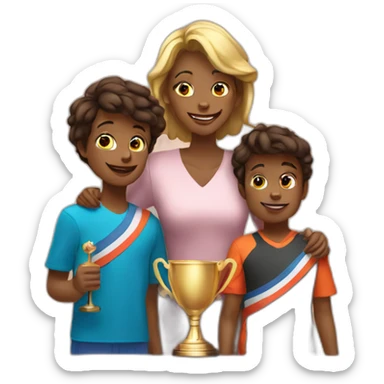 Mother with two sons on the third podium at the award ceremony sticker