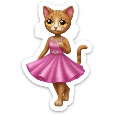 Cat walking wearing a pink glittery dress sticker