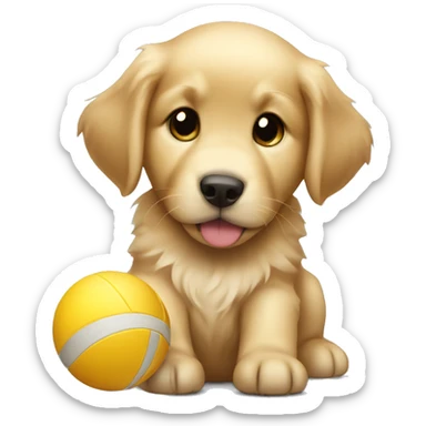 Golden retriever puppy holding a ball sticker