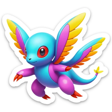 Colorful Neon Colors Vibrant Colors Flying Futuristic Fakémon-Pokémon-Creature Full Body sticker