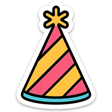 party hat icon with color outline sticker