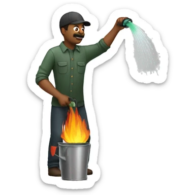 man watering fire sticker