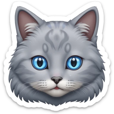 a gray cat with blue eyes on its forehead sticker