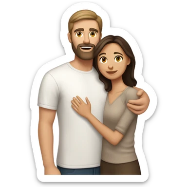 Dark brown haired white man with brown beard hugging beautiful woman with medium tan skin and short shoulder length dark brown hair  sticker