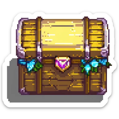 Fortnite loot chest, pixel art style, gold accents, glowing effect sticker