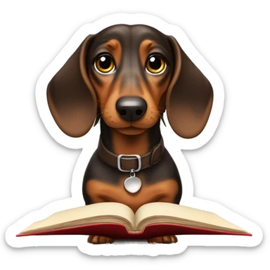Dachshund holding a book reading loud  sticker