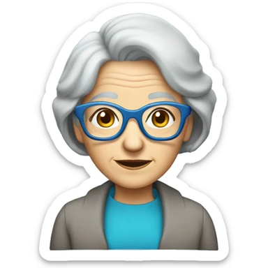old lady with blue hexagon glasses and straight grey bob  sticker