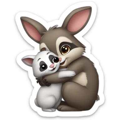 bunny hugs raccoon sticker