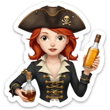 pirate redhead woman drunk sticker