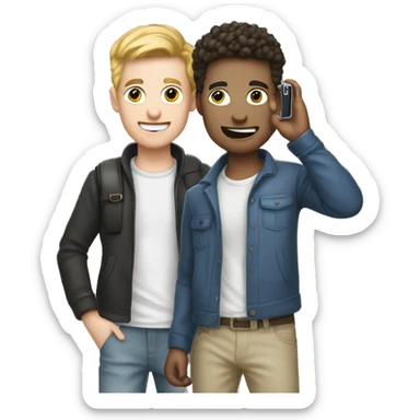 "Two male students taking photos with a cell phone.white skin sticker