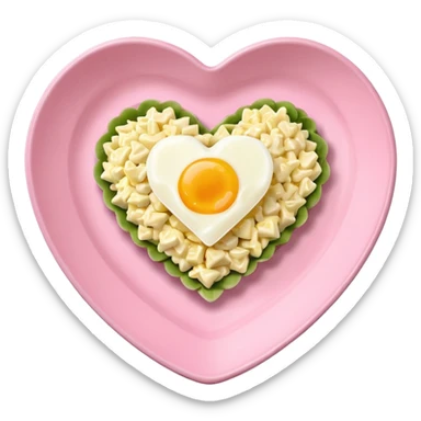 egg salad in a light pink heart shaped plate sticker
