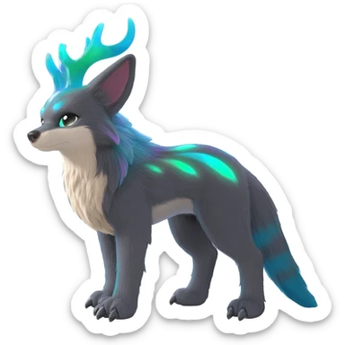 Realistic sharpColorful translucent glowing Trico-Sergal-Furret-Ferret-Wolverine-Vernid-furry-fursona-fusion-Fakemon-animal-hybrid-creature, full body sticker