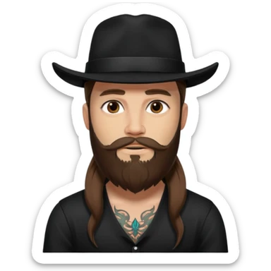 Jared Woosley (long hair, beard, tattoos, and hat). sticker