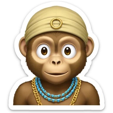 Dark monkey with a dew rag and gold chain and grill sticker