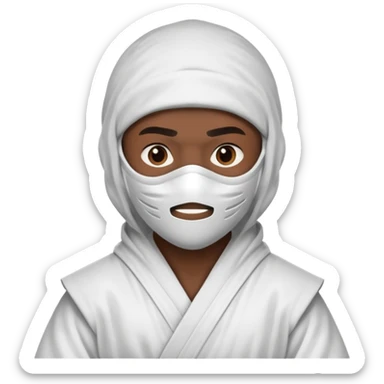 All white ninja robe with white mask and dark brown skin color sticker