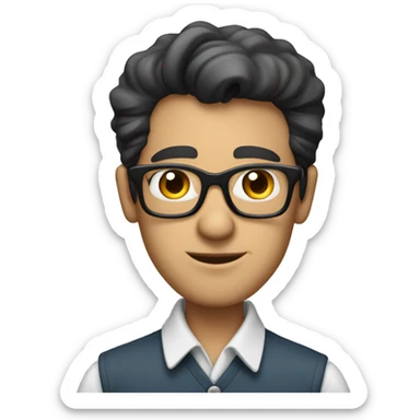 late 50's mechanical engineer with dark hair and glasses wearing a collared shirt sticker