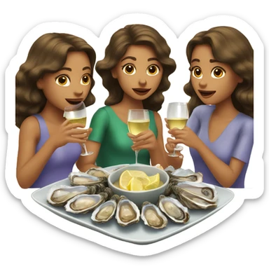 Three brown haired sisters eating oysters and drinking champagne  sticker