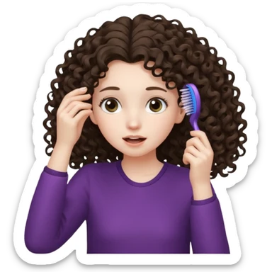 I want a girl with curly hair slowly brushing her hair and then it magically turns into straight hair then she gasps and moves her hair towards her ears gently. sticker