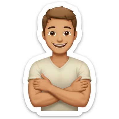 Arms crossed holding neck guy laughing  sticker