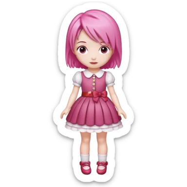 Isolated detaile illustration incredibly raspberry torte doll figurine full body with pink hair and a raspberry barrette sticker