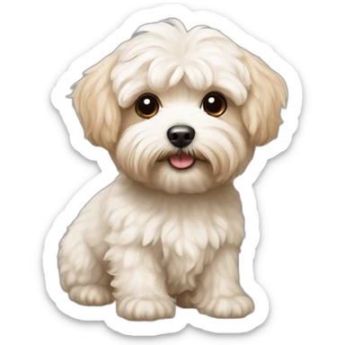 white maltipoo / yorkshire terrier mix with light brown ear sticker