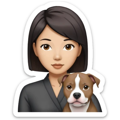 asian lady with shoulder length  haircut and a black and white Pitbull sticker