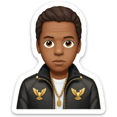 Jay-Z with dark brown hair, metallic black jacket sticker
