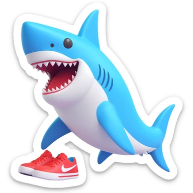 Make the Nike shoes on the shark much more colorful, with bright and varied colors, keep the rest the same, no background, in a similar 3D emoji style. sticker