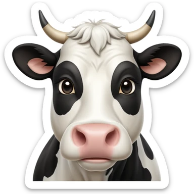 cinematic-noble-black-and-white-cow-portrait-emoji,-poised-and-regal,-with-a-large,-sturdy-build-and-a-beautifully-patterned-hide-of-rich-black-accented-by-crisp-white-patches,-deep-set-soulful-brown-eyes,-simplified-yet-sharp-and-sophisticated sticker