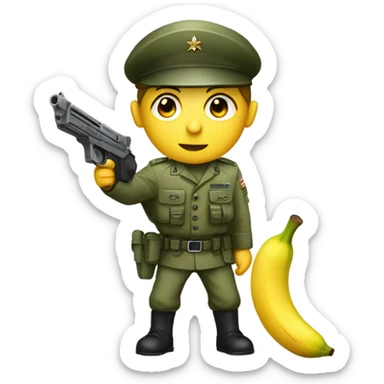 us army man holding a banana as gun sticker