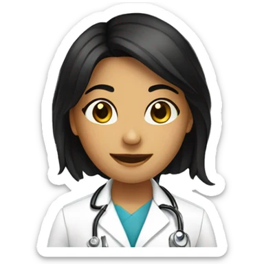 smiling girl with black hair in doctors office sticker