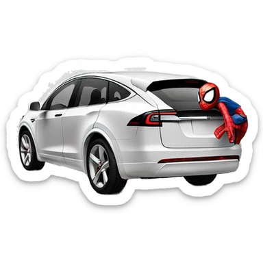 Spider-man driving white Tesla model X in  sticker