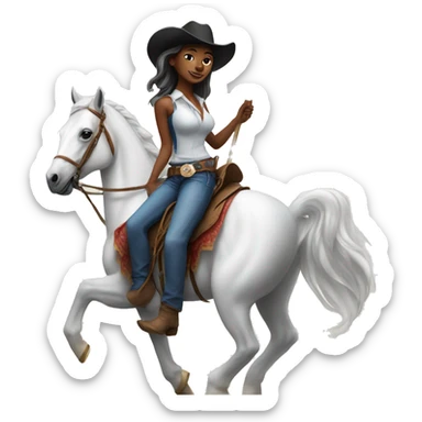 Woman with a cowboy hat and american flag riding White horse sticker