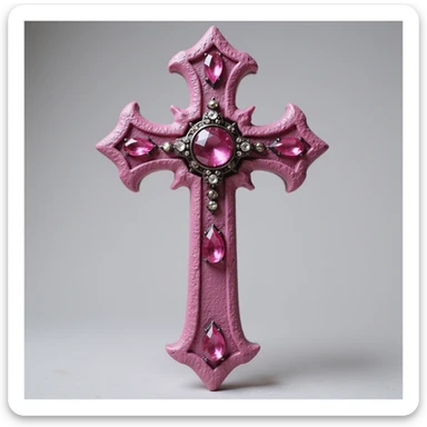 realistic gothic cross, pink with gemstone accents, photorealistic style, no background sticker