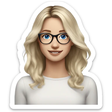 Shoulder length Balayage pale model lady with glasses and blue eyes happy  sticker