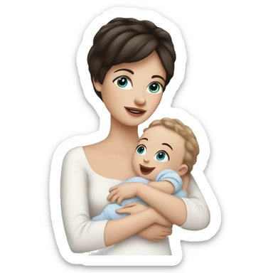 mom holding newborn baby girl with blue eyes and white skin baby dark hair white skin sticker