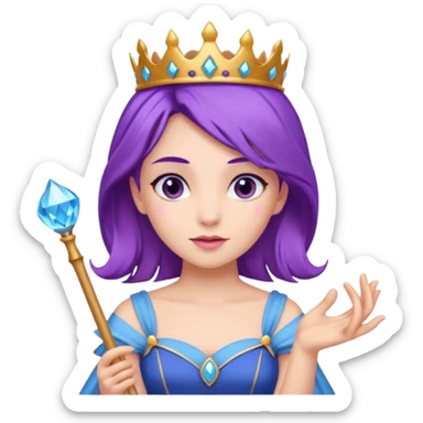 Princesses with Magic Wand in Purple Hair, blue dress sticker