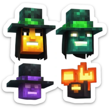 Pixel Minecraft Fedora Halloween Head Mask Diamond Obsidian Emerald Flame Shiny Glow Reward Legendary Unique Epic Mystery sticker