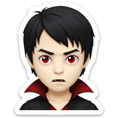 Boy, vampire, black hair, medium long, emo, shaggy, dark, spooky, creepy expression sticker