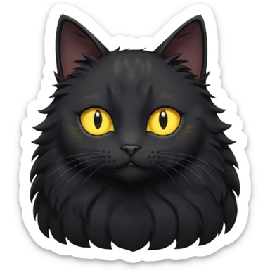 create an image of a black cat with yellow eyes and a white spot on its chest in ghibi style sticker