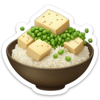 rice, peas and sliced tofu in a bowl sticker