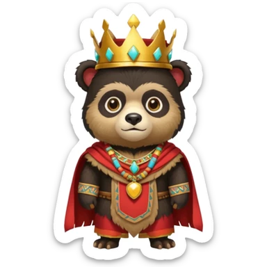 Spectacled bear in Cusco Inca attire with the Manco Capac costume, which includes a crown and Inca-style clothing sticker