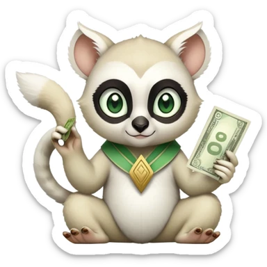 momo White lemur with long triangular ears pointing up and big green eyes from avatar the last airbender with money  sticker