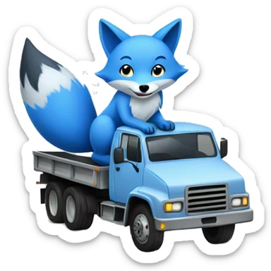 blue fox sits on a truck driving on the road sticker