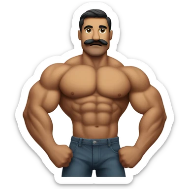 flexing muscular man with a mustache sticker