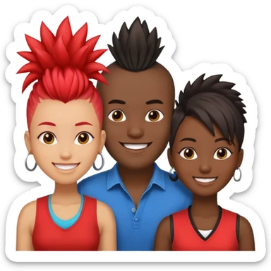 Black man with mohawk with two women one black one Chinese  sticker